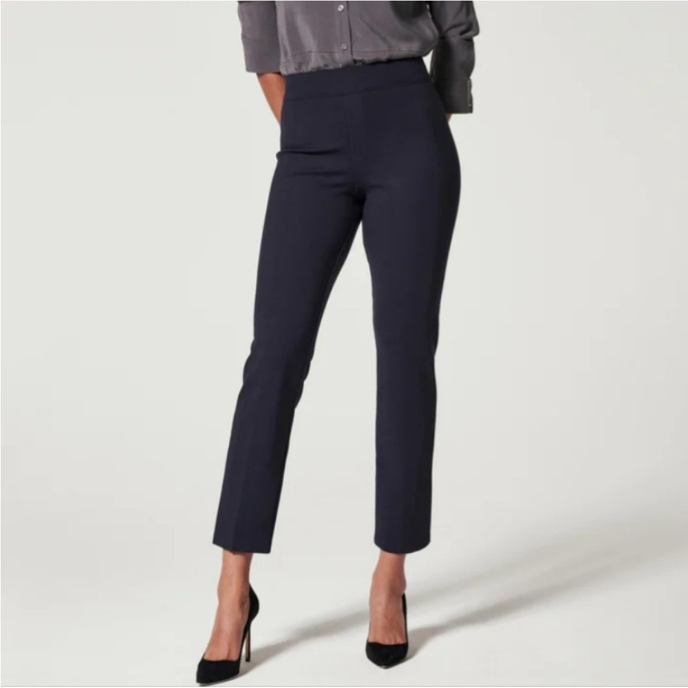 SPANX Slim Straight The Perfect Pant in Navy Blue and Gray Pin Stripe